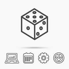 Dice icon. Casino gaming tool sign.