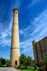 Minaret as a part of Hazrat Imam Ensemble in the center of Tashkent city, Uzbekistan
