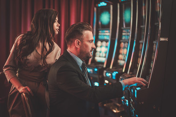 Coulenear slots machines in a luxury casino interior