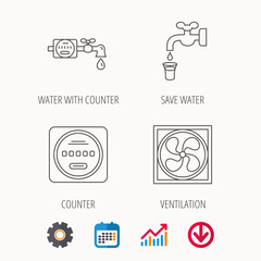 Ventilation, water counter icons.