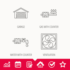 Ventilation, garage and water counter icons.