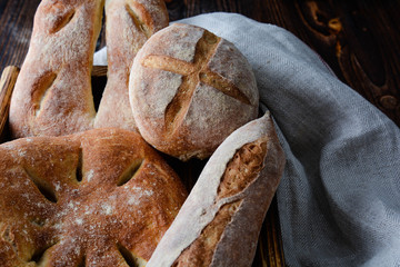 Assorted French bread.