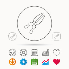 Pliers icon. Repairing fix tool sign.