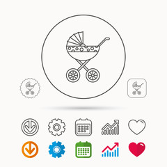 Pram icon. Newborn stroller sign.