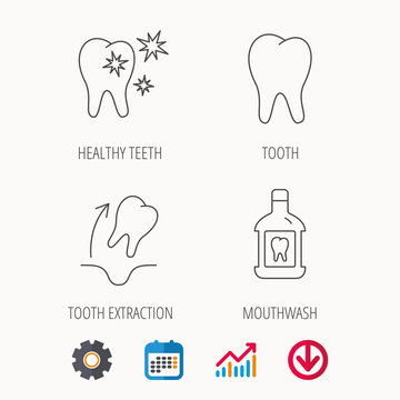 Tooth, mouthwash and healthy teeth icons.