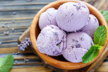 Homemade lavender ice cream.