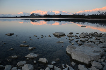 Sunset at Tekapo lake in New Zealand