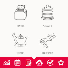 Steamer, hairdryer and toaster icons.