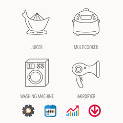 Washing machine, multicooker and hair dryer icons.