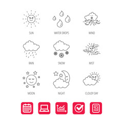 Weather, sun and rain icons. Moon night.