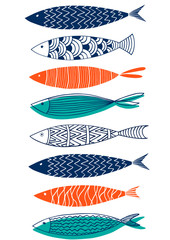 Fototapety  Pattern of fish in the style of doodle