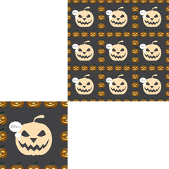 Halloween seamless pattern with pumpkins on the dark gray background with pattern unit.