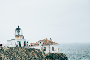 Fototapeta na wymiar Point Bonita Lighthouse with Suspension Bridge in the fog