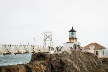 Fototapeta na wymiar Point Bonita Lighthouse with Suspension Bridge in the fog