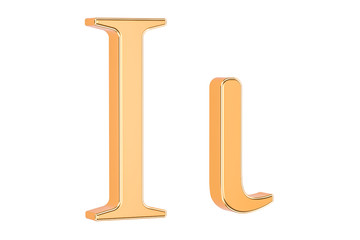 Golden Greek letter iota, 3D rendering