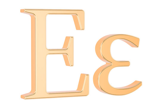 Golden Greek letter epsilon, 3D rendering