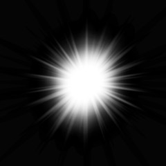 White glowing light burst explosion in black background
