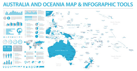 Australia and Oceania Map - Info Graphic Vector Illustration © Porcupen