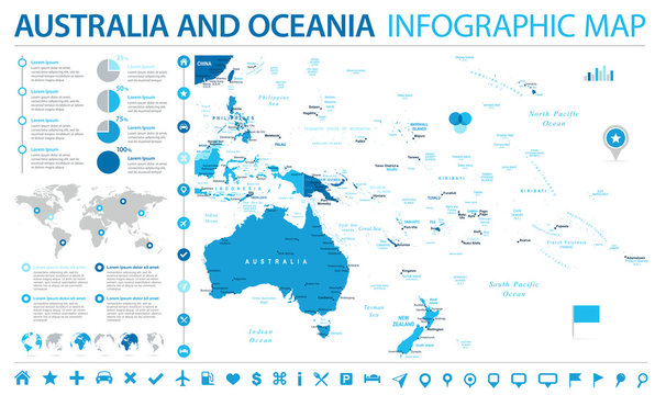 Australia and Oceania Map - Info Graphic Vector Illustration