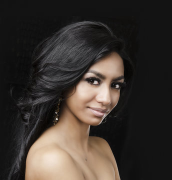 Beautiful exotic woman long dark hair