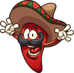 Happy Mexican chili pepper. Vector clip art illustration with simple gradients. All in a single layer.