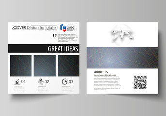 Business templates for square design brochure, magazine, flyer, booklet. Leaflet cover, vector layout. Colorful dark background with abstract lines. Bright color chaotic, random, messy curves.