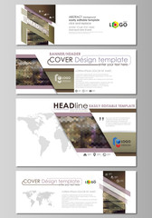 Social media and email headers set, modern banners. Business design templates, vector layouts in popular sizes. Abstract multicolored backgrounds. Geometrical patterns. Triangular or hexagonal style.