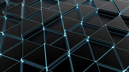 Black crystal geometric background with glow. 3d illustration, 3d rendering.