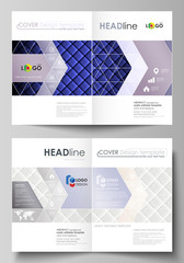 Business templates for bi fold brochure, flyer. Cover design template, abstract vector layout in A4 size. Shiny fabric, rippled texture, white and blue color silk, colorful vintage style background.