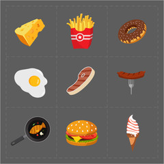 Colorful Fast Food Icon Set on Grey Background
