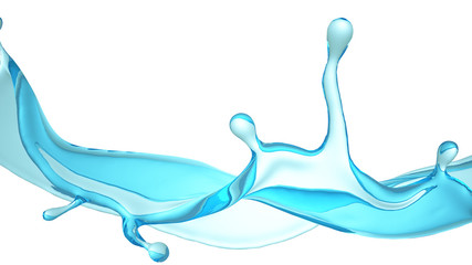 Water splash isolated white background. 3d illustration, 3d rendering.
