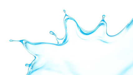 Water splash isolated white background. 3d illustration, 3d rendering.