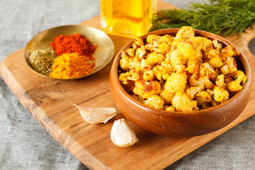 Homemade roasted cauliflower with turmeric and herbs