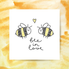 cute bees couple and handwritten text, bee in love