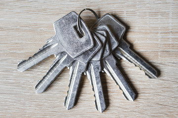 A bunch of keys on a table