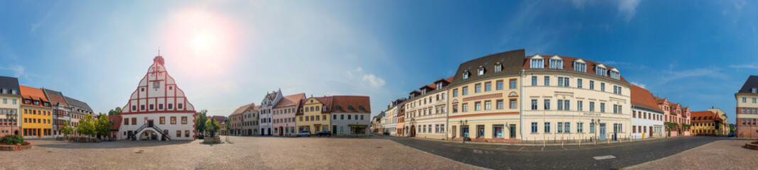 Germany Saxonia typical small Town - Grimma Marketplace - Panorama typical architecture, Marktplatz...