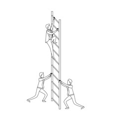 business men climbing wooden stairs monochrome silhouette dotted