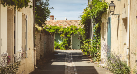 typical alley in the center of Noirmoutier - obrazy, fototapety, plakaty