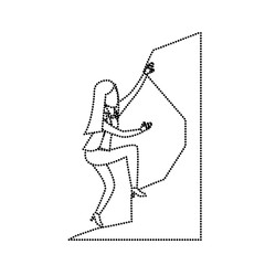 business woman trying to climb to the top of rock monochrome silhouette dotted