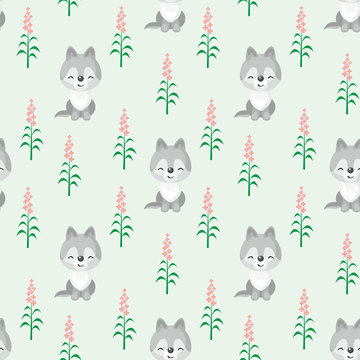 Baby colorful seamless pattern with the image of a cute woodland animals. Vector background.