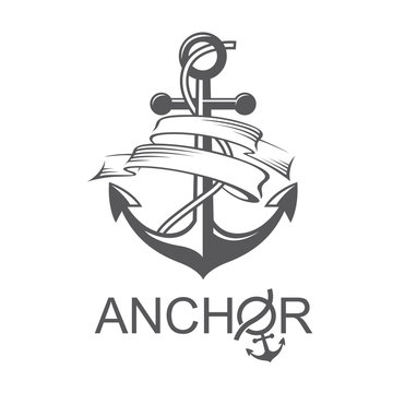 monochrome icon of anchor with ribbon