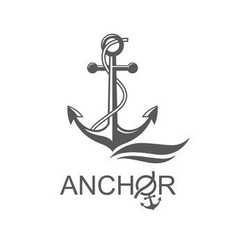 monochrome icon of anchor with ribbon