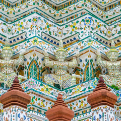 Symmetry detail of main pagoda at the Wat Arun, The temple of dawn, Bangkok, Thailand.