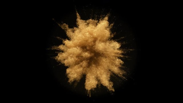 Colorful powder/particles fly after being exploded against black background. Shot with high speed camera, phantom flex 4K. Slow Motion. Unedited version is included at the end of clip.