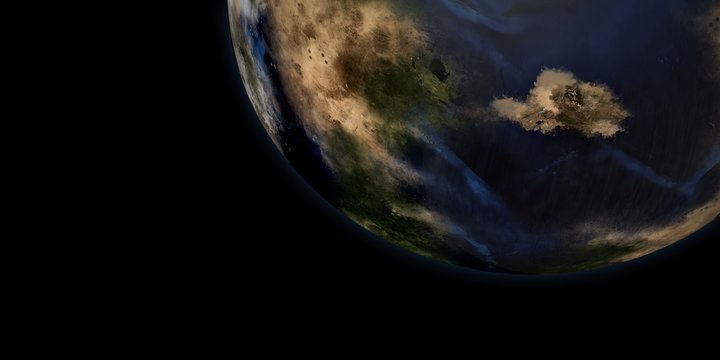 Extremely detailed and realistic high resolution 3d illustration of an Earth like Exoplanet from a distant Galaxy. Shot from Space. Elements of this image are furnished by Nasa