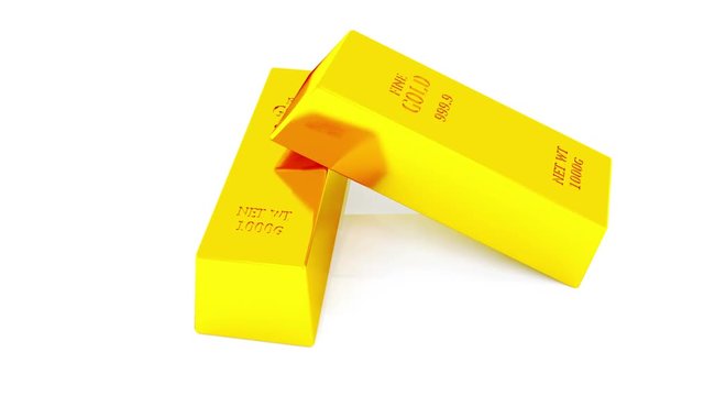 4k Gold bullion gold bars treasury wealth Ingot luxury finance goods trading,3D animation of stacked gold bars.
