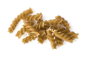 Integral Fusilli isolated on white background. Pasta.