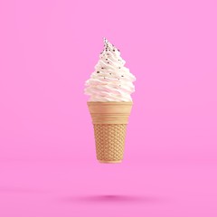 Ice cream floating on Pink background, minimal fruit concept idea.