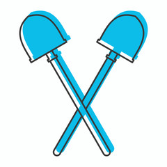 Crossing shovels icon in doodle style vector illustration for design and web