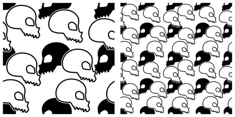 Seamless of Halloween pattern on transparent background. Single pattern is shown in the left. The example of assembly seamless is shown in the right.  